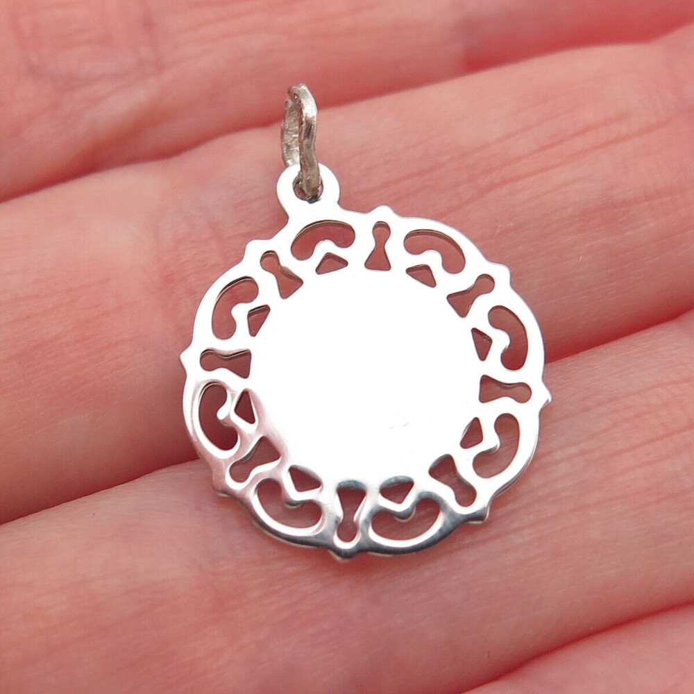 BEAU 925 Sterling Silver Vintage Floral Ornate Tag Mini Charm Pendant